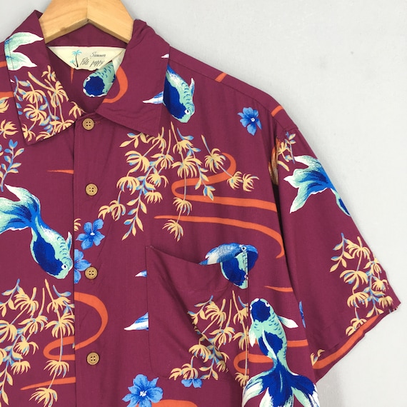 Vintage Hawaiian Japanese Gold Fish Rayon Shirt M… - image 2
