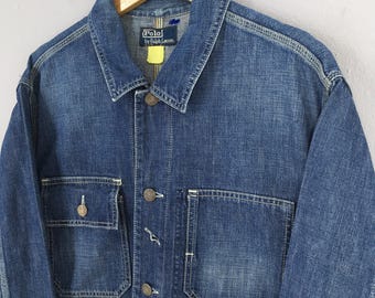 Vintage 90s Polo Ralph Lauren Denim Chore Jacket Large Polo RL