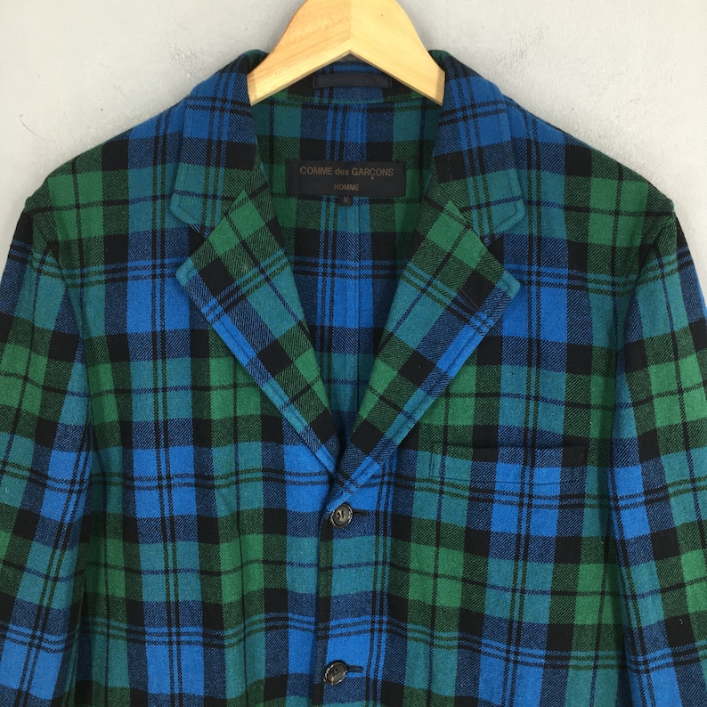 AD2001 Comme Des Garcons Homme Karierter Wollmantel Medium Comme Des Garcons Tartan Kariert Designer Comme Des Garcons Button Blazer Jacke M Bild 2