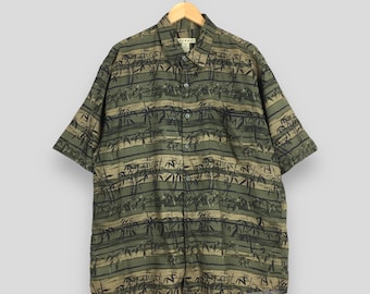 Koszula vintage letnia hawajska z nadrukiem bambusowym z wiskozy, duża, Tiki, Honolulu Aloha Wear, letnia koszula z nadrukiem bambusowym, rozmiar L