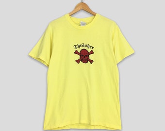 Maglietta vintage anni '90 Thrasher Magazine Bones Skull Skater, taglia M, Skull Thrasher Skateboard Skater Streetwear, colore giallo.