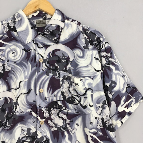 Vintage Hawaiian Raijin Devil Japan Black Shirt Large 1980s Retro  