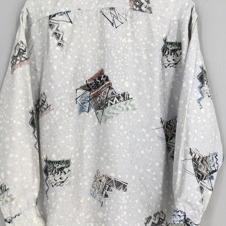 Vintage Abstract Pattern Men Silk Shirts Medium Vintage 80s Abstract Retro Psychedelics Casual Party Disco Buttondown Size M