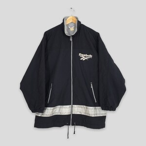 Vintage 90&#39;s Reebok Windbreaker Jacket XLarge Reebok Sportswear Black Reebok Sports Windrunner Reebok Hoodie Light Jacket Reebok Sweater XL
