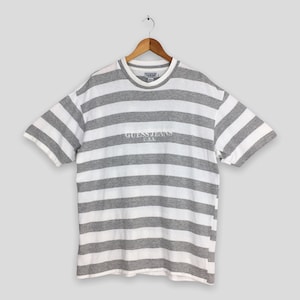 Vintage Guess Jeans Usa Stripes Gray T shirt Medium Sportswear Guess Stripes White Gray Embroidery Guess Streetwear Outfit Skater Tee Size M
