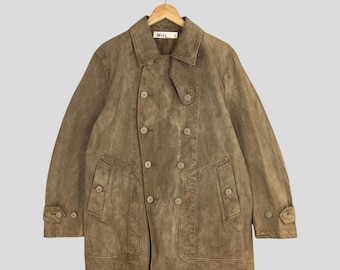 Vintage 90's Margaret Howell MHL French Work Double Breasted Jacket Medium Faded Brown Cotton Workwear Sanforized Chore Workers Coat Size M