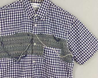 Vintage 90s Comme Des Garcons Shirt Checkered Blue Shirt Xsmall