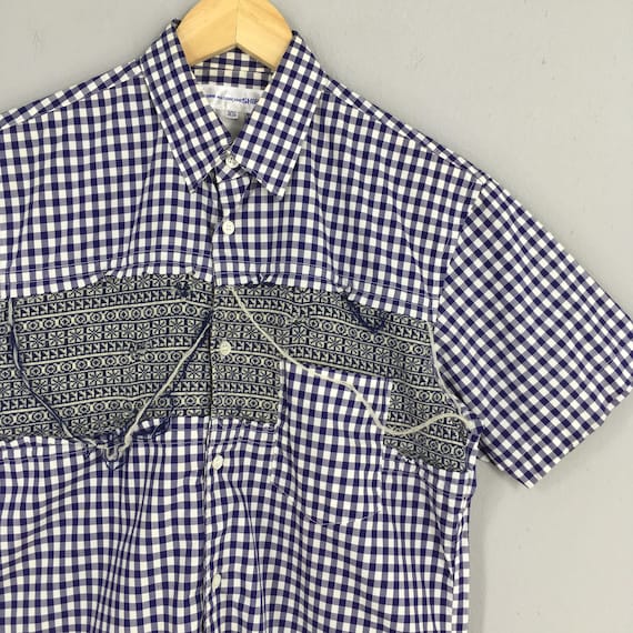 Vintage 90s Comme Des Garcons Shirt Checkered Blue Shirt Xsmall