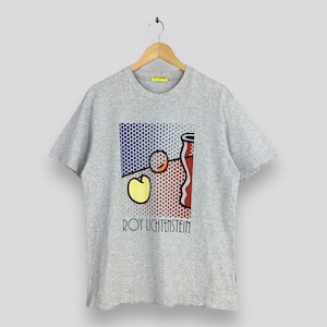 Vintage Roy Lichtenstein Stillleben mit rotem Glas 1994 Graues T-Shirt Große 90er Jahre Pop Art Abstrakte Roy Lichtenstein Kunstwerk Tees Größe L
