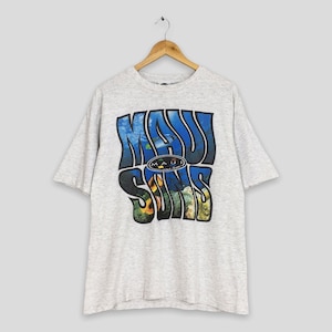 Vintage 90&#39;s Maui & Sons Sharks Beach Wear Surfing T shirt Medium Hawaii Pipeline Beach Maui Surfboarding Shirt Ocean Surfer Gray Tee Size M