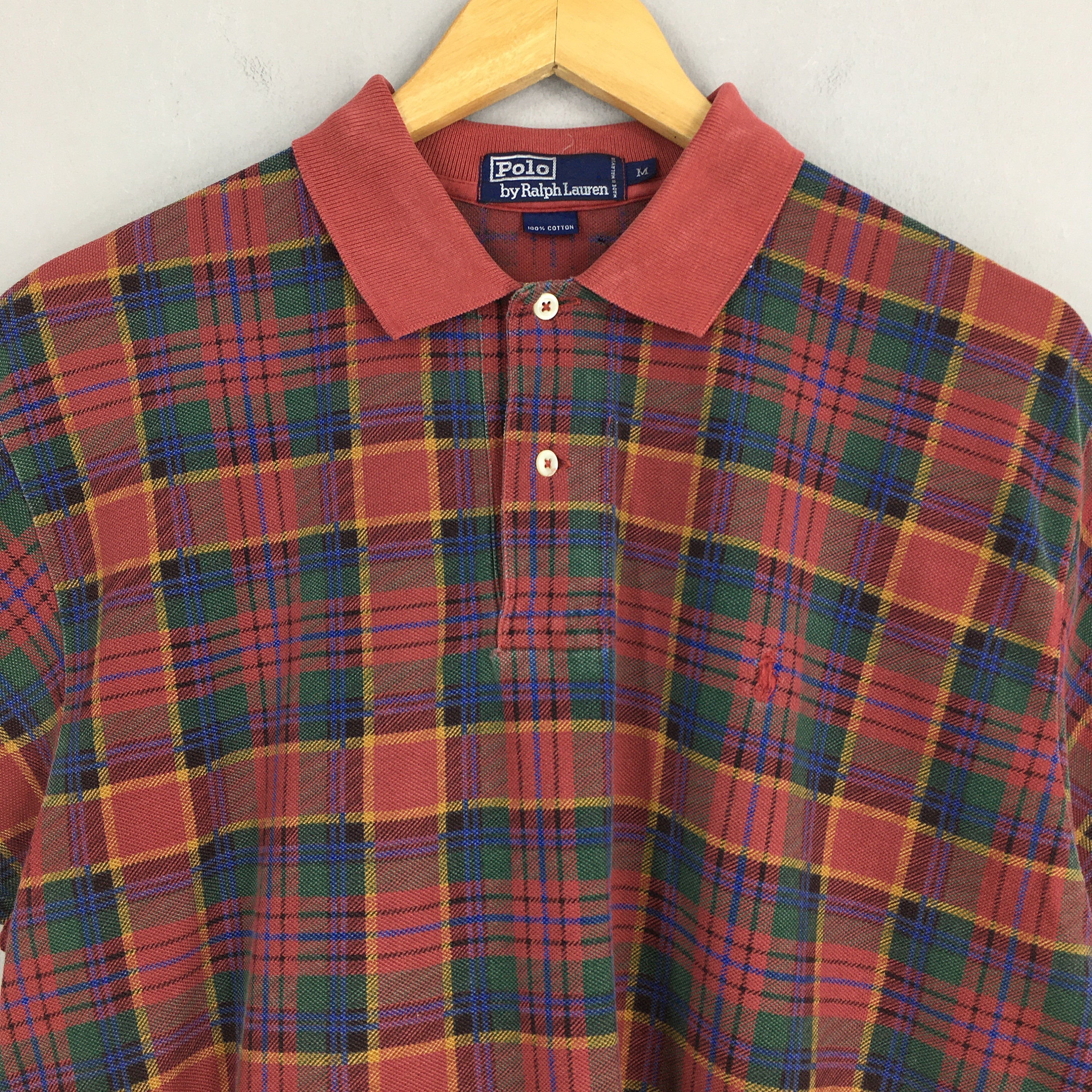 Vintage 90's Polo Ralph Lauren Checkered Red Rugby Shirt Medium