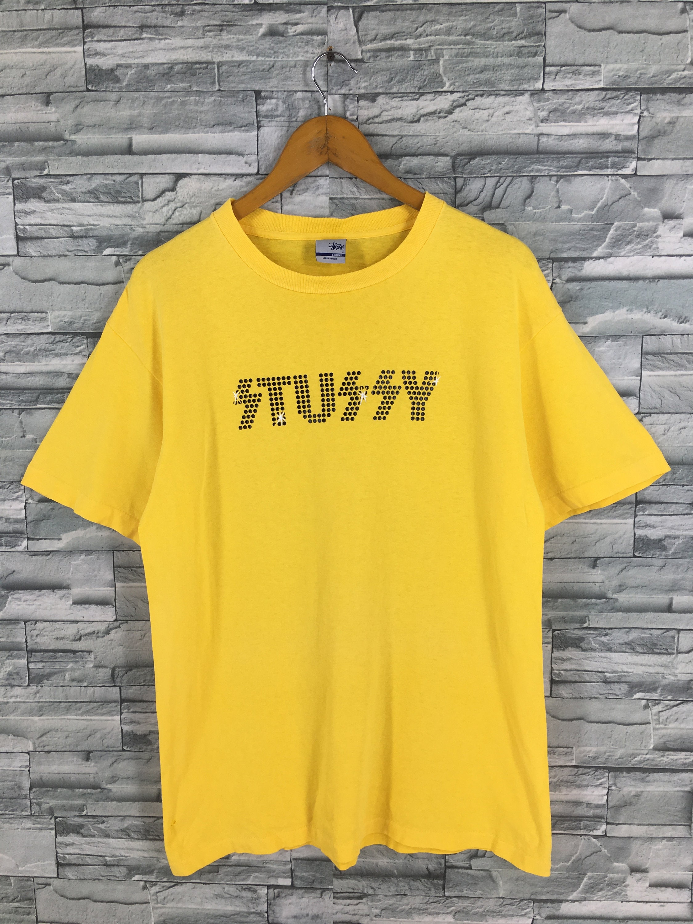 Vintage 90's Stussy Usa Yellow T Shirt 