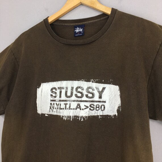 Vintage 90's Stussy NY LTLA Brown T shirt Large S… - image 3