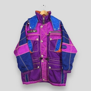 Vintage Snow Art Ski Wear Hoodie Jacket Medium Skiing Cold Weather Snow Gear Bomber Multicolor Ski Suit Outfit Winter Coat Size M