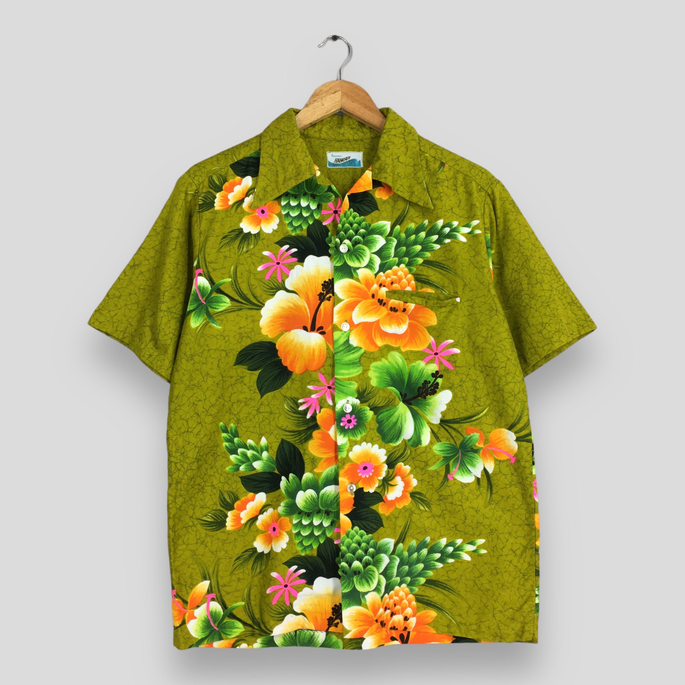 トップス 60s Penneys Aloha shirt Vintage 1960s Penneys Hawaii Hibiscus Flower Tropical Shirt