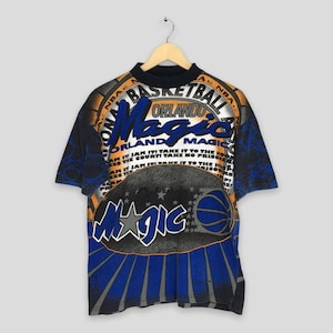 Vintage 90&#39;s Orlando Magic Nba Basketball Overprinted Tshirt Small Team Magic Nba Shaq O&#39;Neal Penny Magic Champion Sportswear Tees Size S