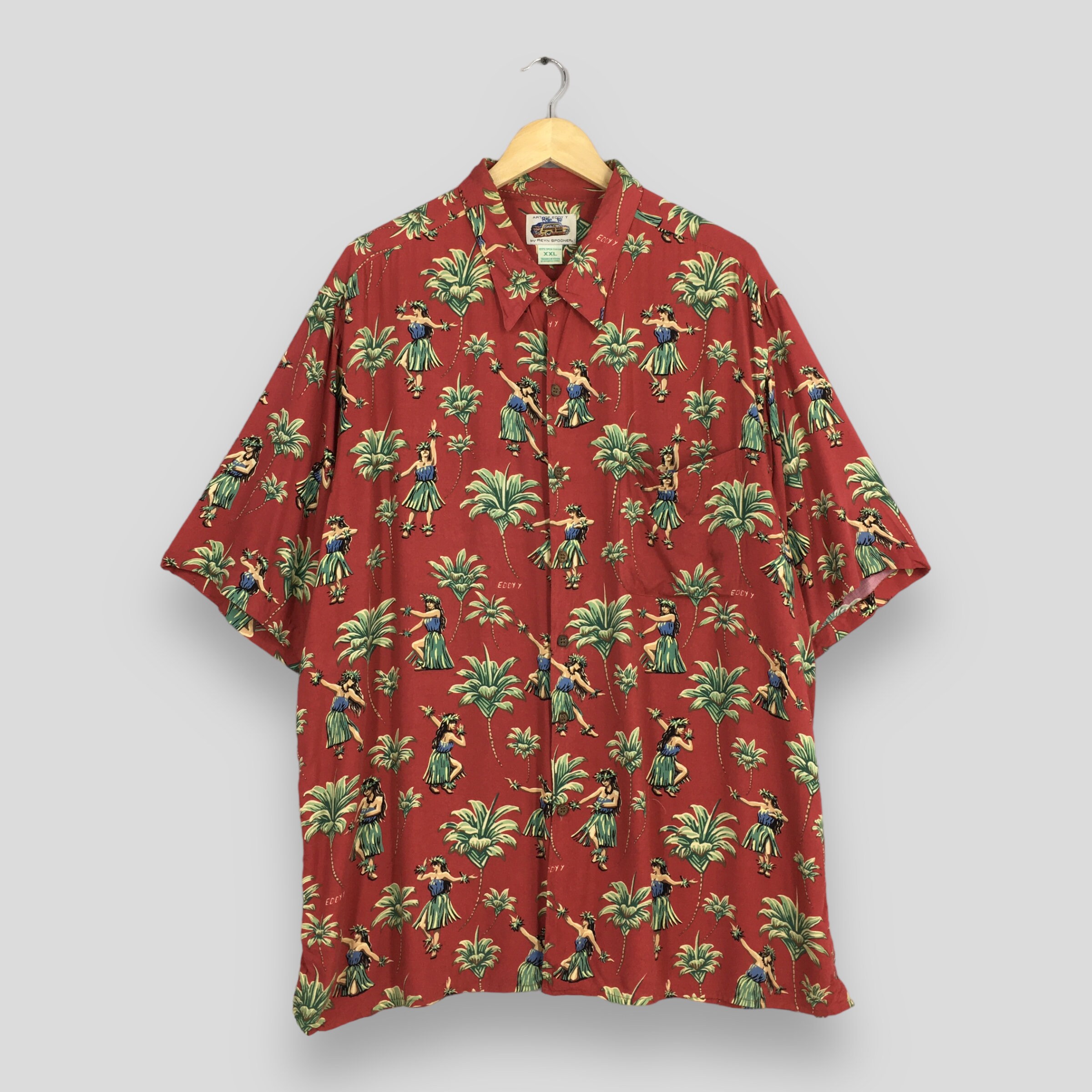 Vintage 1980s Hawaii Reyn Spooner Aloha Hula Girl Rayon Shirt Men XXLarge Hula Girl Hawaiian Usa Surf Island Ocean Beach Wear Palm Beach XXL