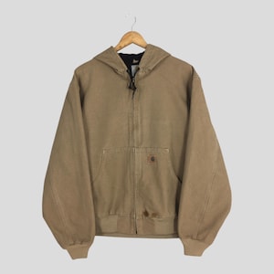 Vintage 90s Carhartt Hoodie Jacket Mens XLarge Carhartt Detroit Chore Duck Brown Denim Jacket Zipper Carhartt Work Wear Jacket Size XL