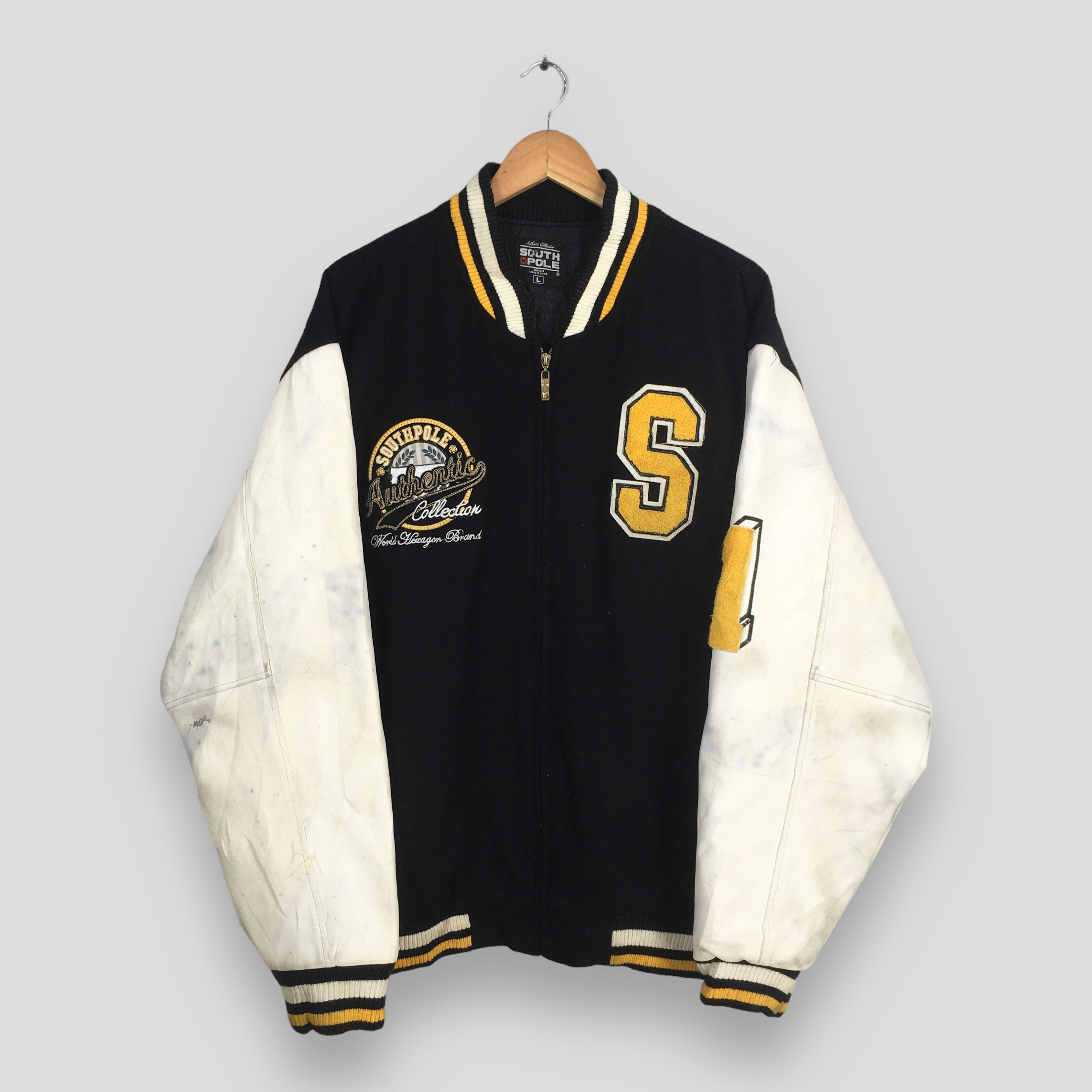 Vintage 80s South Pole Varsity Leather Jacket Large Wool Vintage 80s South Pole Varsity Leather Jacket Large Wool