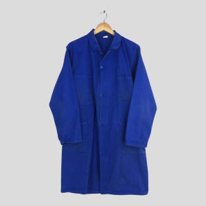 Vintage 80er Jahre Baumwolle Frenchwork Sanforisiert Indigo Blau Jacke Medium Moleskin Workwear Mantel Knopf Antike Maschinist French Laborers M