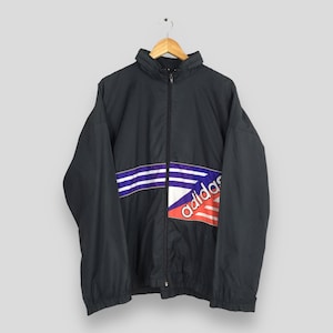 Vintage Adidas Trefoil Windbreaker Jacket Hoodie XLarge 90s Adidas Button Jacket Adidas Three Stripes Light Jacket Adidas Outerwear Size XL