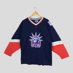 Vintage 90s New York Rangers NHL Blue Jersey XLarge NYR New York Rangers Starter Long Sleeve Shirt New York Rangers Ice Hockey Team Tees XL
