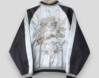 Vintage Sukajan Souvenir White Tiger Bomber Jacket Medium 1980s