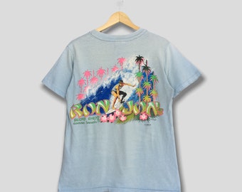Vintage 1980s Ron Jon Surf Shop Surfing Tshirt Medium Hawaiian Ron Jon Surf Shop Surfboard Cocoa Beach Ocean Wave Surfer Blue Tee Size M