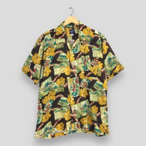 Vintage 80s Hawaii Aloha Floral Printed Shirt Medium Hawaiian Tropical Floral Hibiscus Surf Hula Girl Button Up Honolulu Rayon Shirt Size M