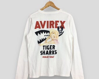 Vintage Avirex Tiger Sharks Air Force T shirt Medium Avirex Us Aircorps 9th Af Fighter Squadron Usaaf/Usaf Avirex Usa White Tees Size M