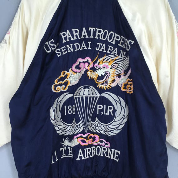 US Paratroopers スカジャン Sendai Japan Vintage 90's Sukajan Yokosuka Dragon Souvenir Jacket Large Sukajan