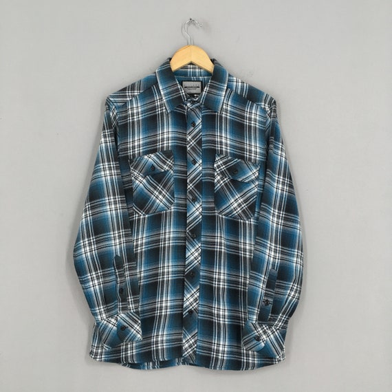 Vintage Blue Plaid Shadow Tartan Checkered Flanne… - image 1