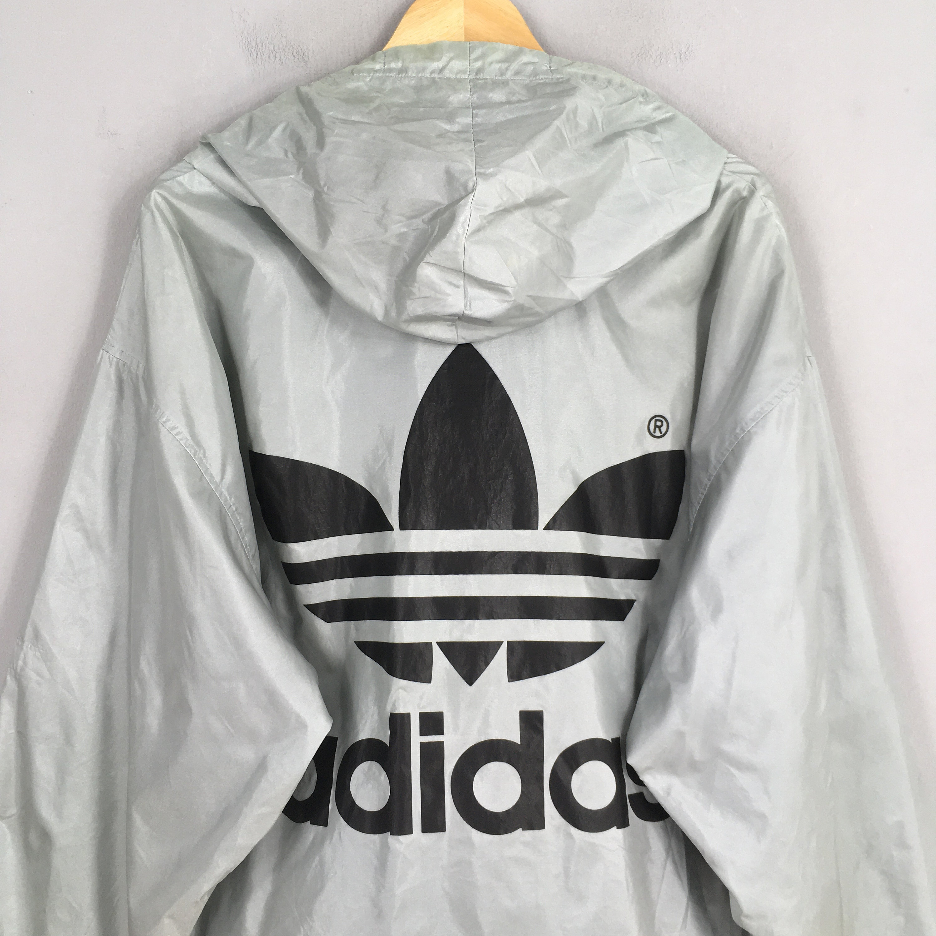 Vintage Adidas Trefoil Windbreaker Jacket Hoodie Large 90s Vintage Adidas Trefoil Windbreaker Jacket Hoodie Large 90s