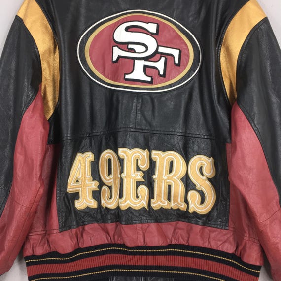 Vintage 90s San Francisco 49ERS Red Black Bomber Leather Jacket
