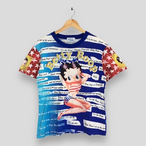 Vintage Betty Boop Sexy Women Blue T shirt Small Betty Boop Cartoon Fleischer Studios 90&#39;s Betty Hipster Streetwear Overprinted Tee Size S