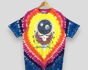 Vintage vloeibare blauwe Grateful Dead Rock Tie Dye T-shirt 2XLarge The Grateful Dead muziekconcert psychedelische hippies The Deadhead promo-T-shirt XXL