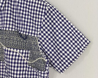 Vintage 90s Comme Des Garcons Shirt Checkered Blue Shirt Xsmall