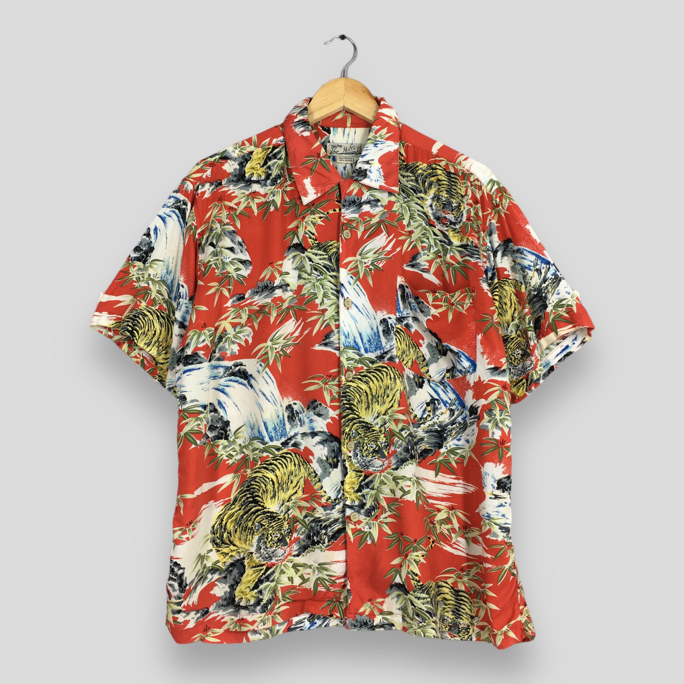 BOB DONG One Hundred Tigers Hawaiian Shirts Men Tropical Aloha Short Sleeve