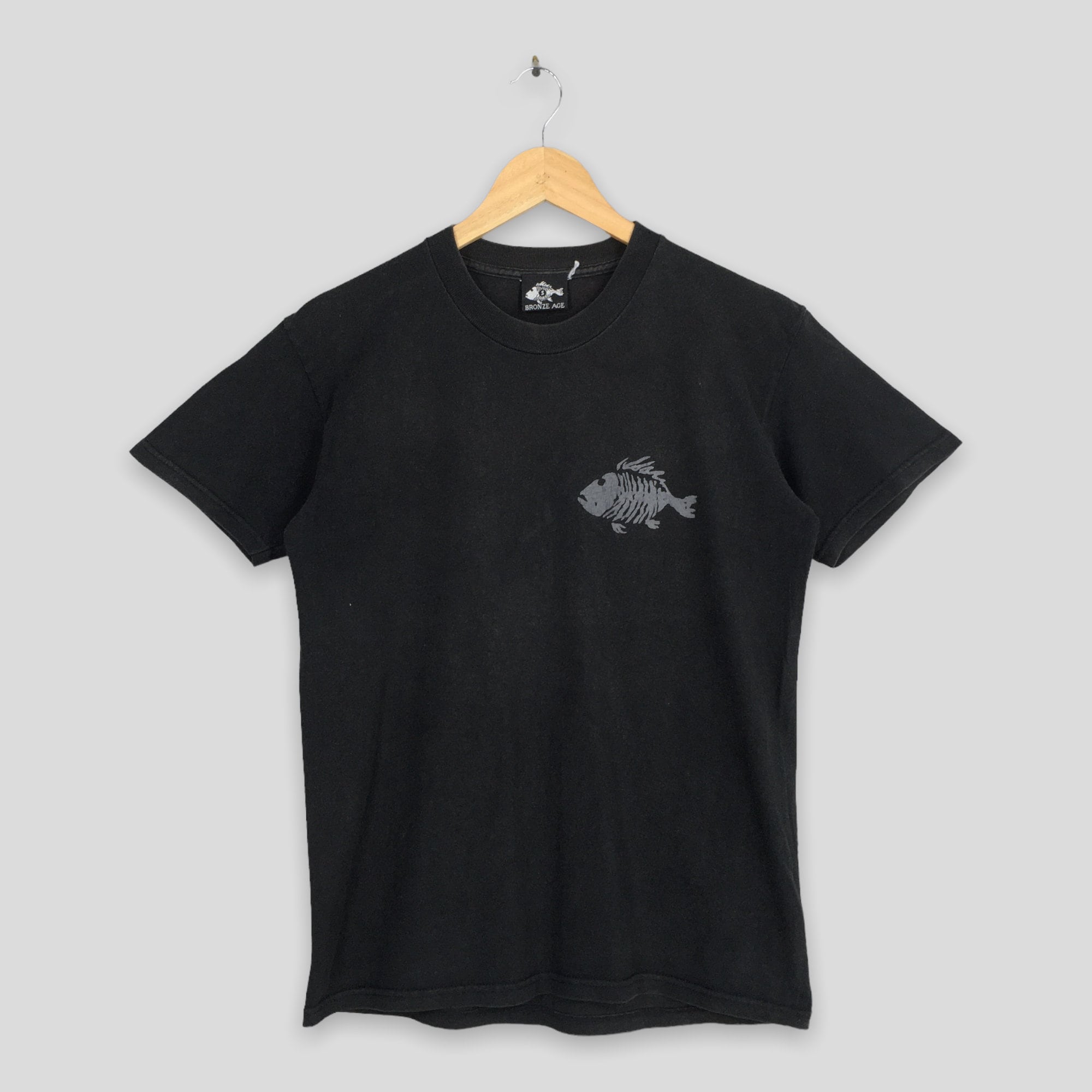 Vintage Bronze Age Skate Fish Bones Black T Shirt Small 90