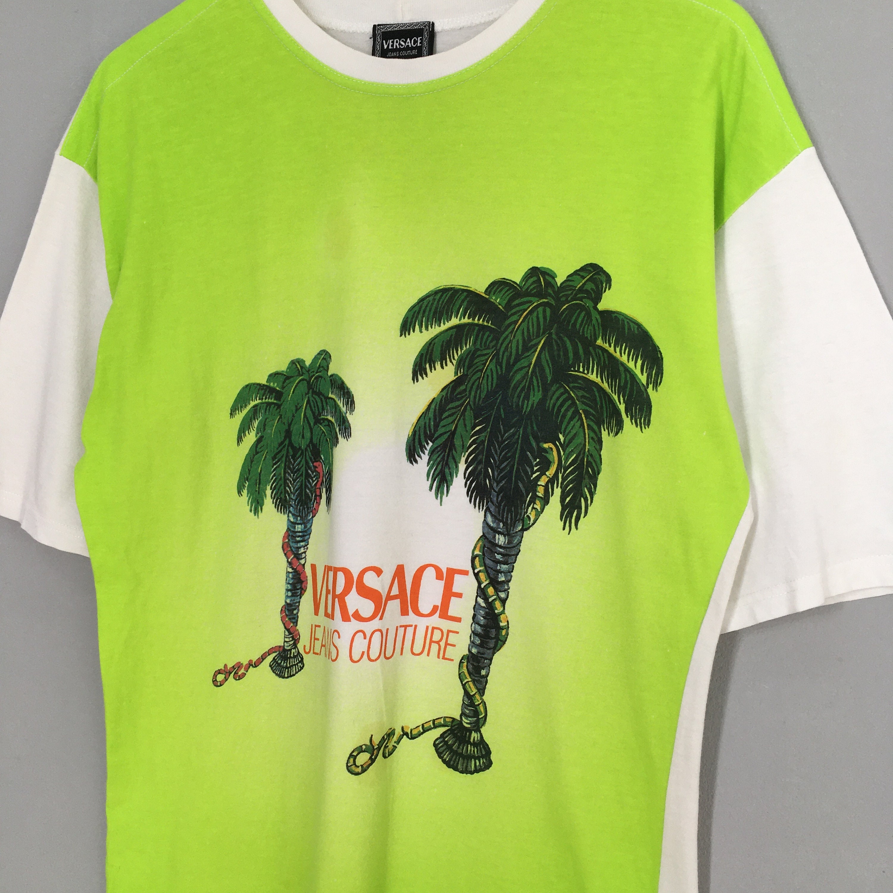 Vintage 90's Versace Jeans Couture Palm Tree T Shirt Medium