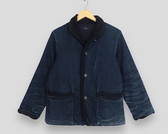Vintage Monoprix Bleu Workwear Indigo Denim Jacket Medium 1990s