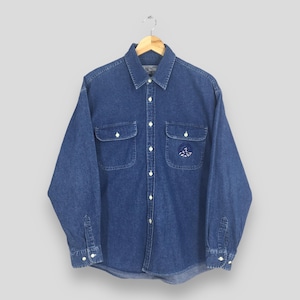 Vintage Kenzo Jeans Blue Shirt Medium Kenzo Designer Casual Oxfords Kenzo Kanagawa Japan Designer Embroidered Logo Button Up Shirt Size M