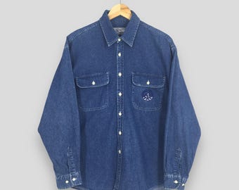 Camisa azul vintage Kenzo Jeans talla M Zapatos Oxford casuales de diseñador Kenzo Camisa abotonada con logo bordado de diseñador Kenzo Kanagawa Japan talla M
