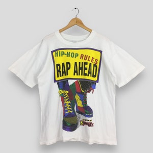 Vintage 90&#39;s Hip Hop Rules Rap Ahead White T shirt XLarge Cross Streetz Retro Hip Hop Rappers American Cross Colour Rapper Tees Size XL