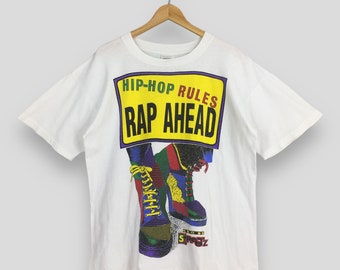 ヴィンテージ 90年代 ヒップホップ ルールズ ラップ アヘッド ホワイト Tシャツ XLサイズ クロス ストリーツ レトロ ヒップホップ ラッパー アメリカン クロスカラー ラッパー Tシャツ サイズ XL