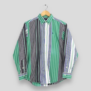 Vintage Polo Ralph Lauren Vertical Striped Shirt Small 90&#39;s Ralph Lauren Stripes Multicolor Green Polo Pony Buttondown Oxfords Size S