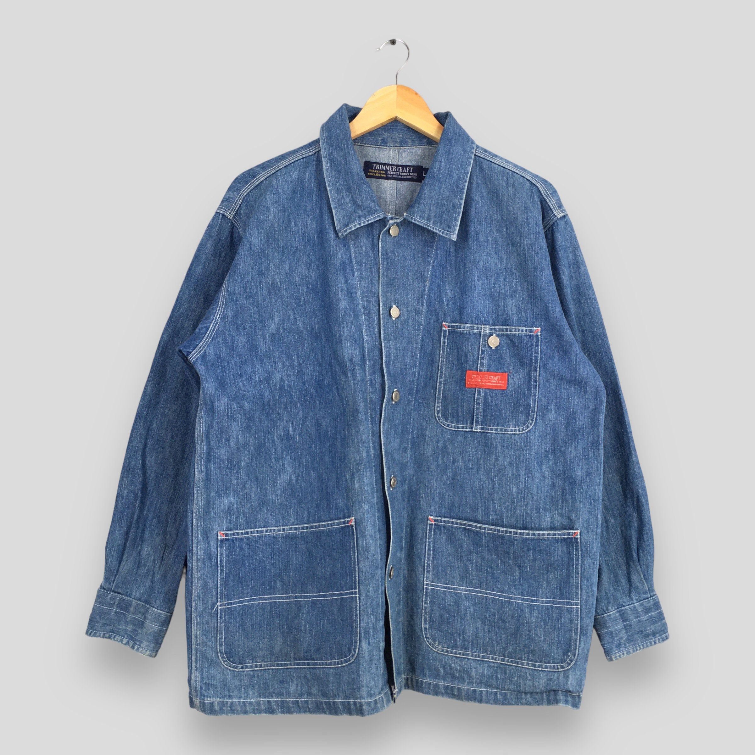 Vintage 1980s Denim Labor Jacket Large American Style Workers 70s