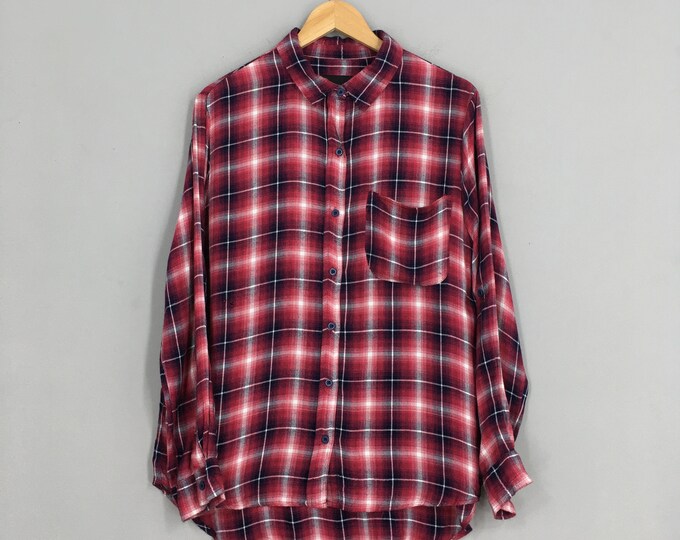 Vintage 90's Red Tartan Checkered Flannel Rayon Shirt Medium Plaid ...