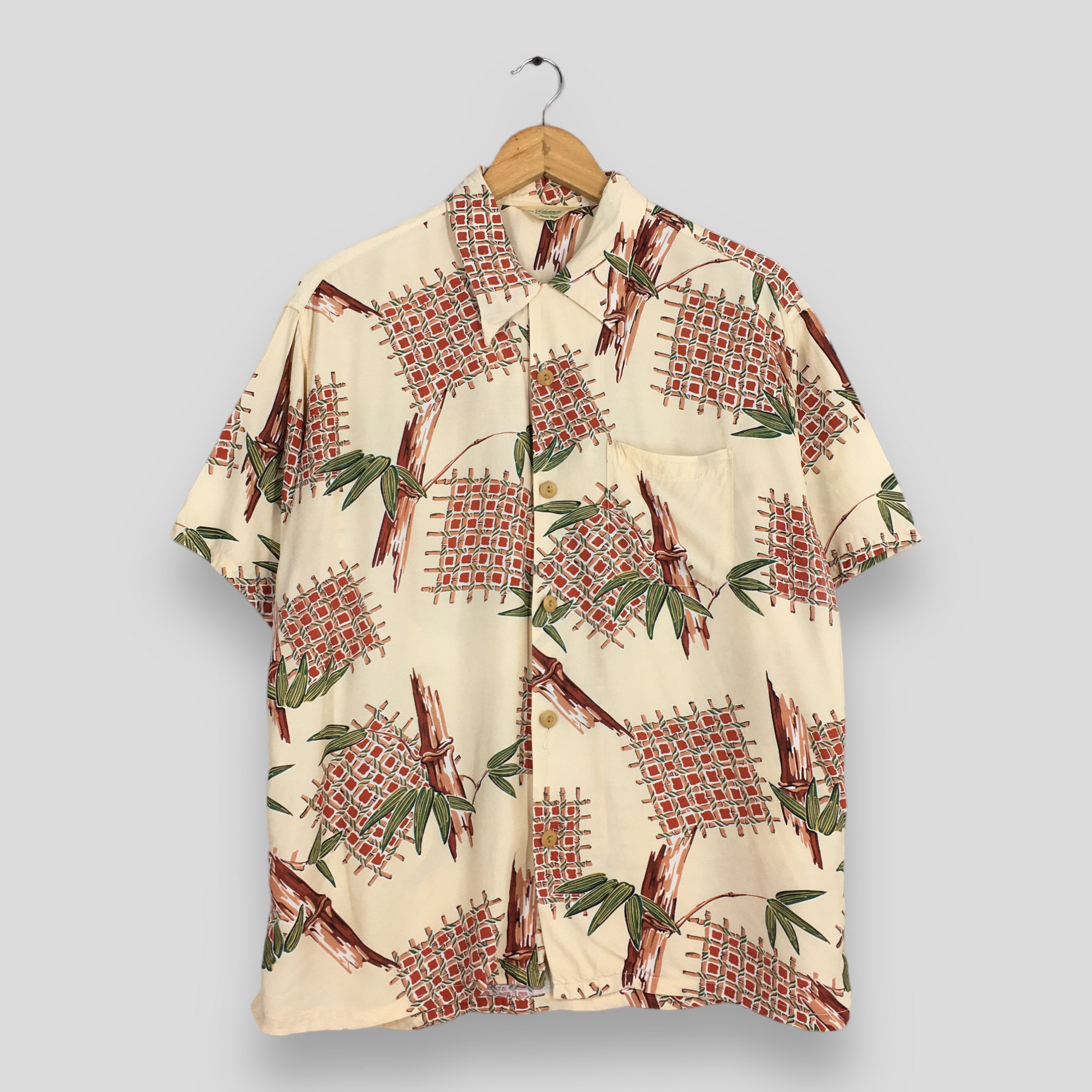 Edwin, Vintage 90s Edwin Hawaiian Aloha Bamboo Rayon Shirt XLarge 1980s Hawaii Floral Printed Tiki Honolulu Guam Duke Kahanamoku Shirt Size XL
