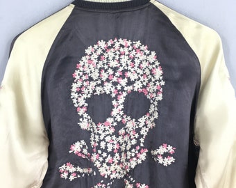 old embroidery souvenir jacket 刺繍スカジャン Vintage 1990's Japanese Classics Script Skull Sukajan